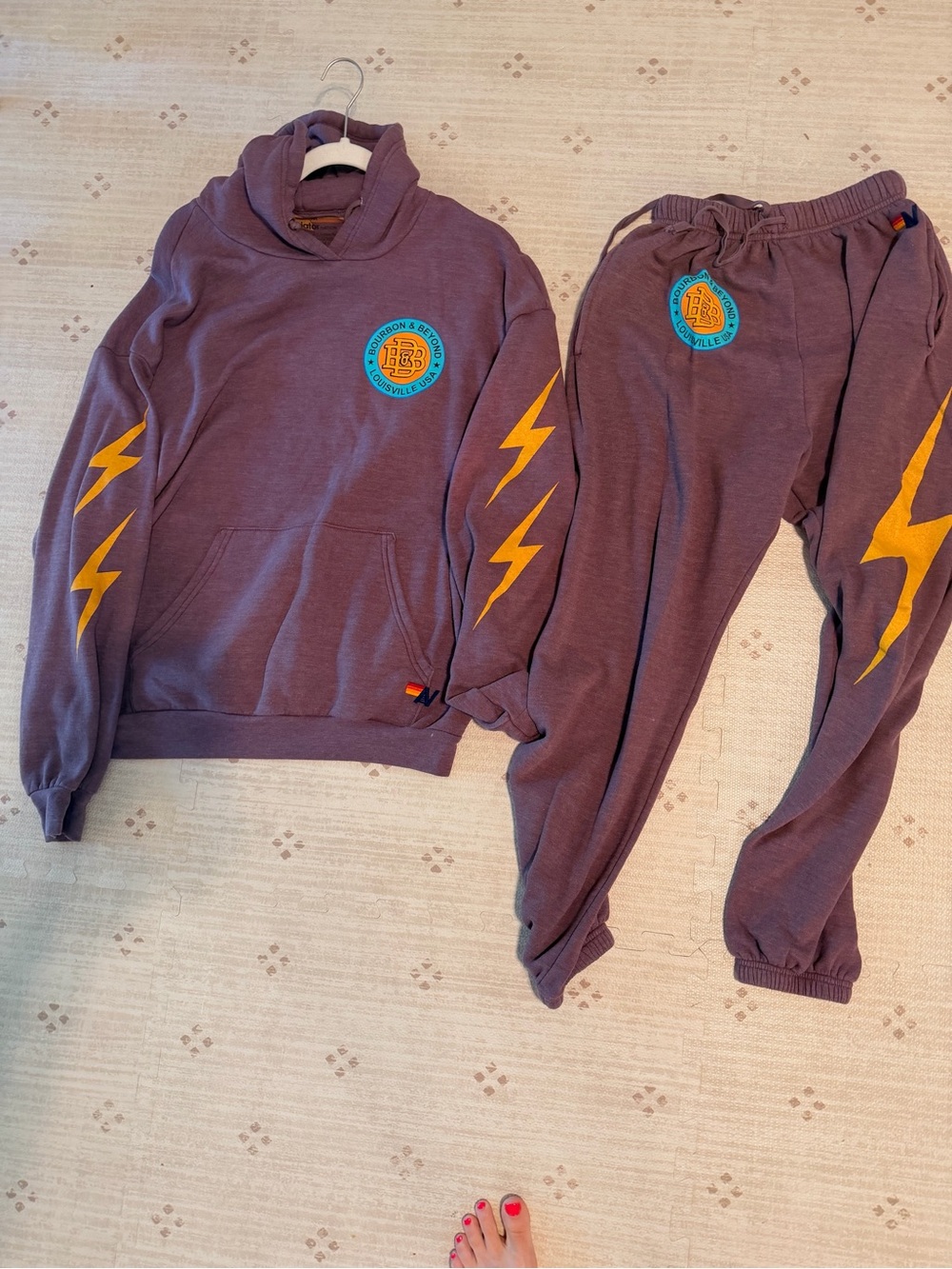 Aviator Nation Purple Sweatshirt & Joggers Set with Yellow Lightning
